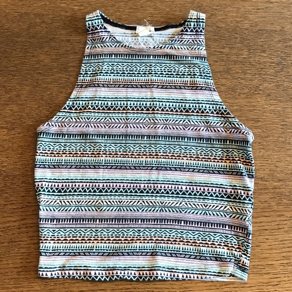 Garage Geometric Crop Tank Top - Mint, Black & Pink
